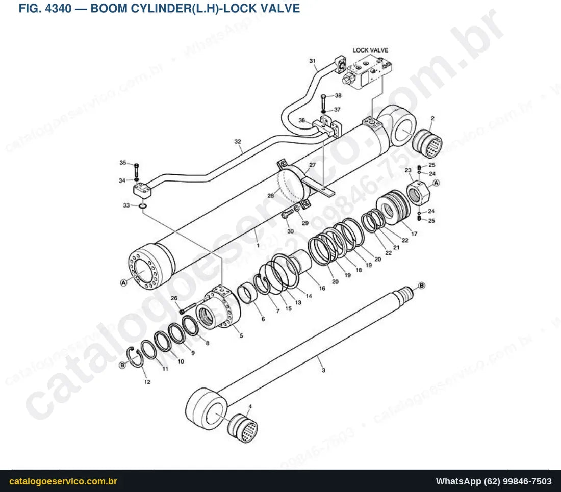 Vista explodida Boom Cylinder(L.H)-Lock Valve - Catálogo de Peças Doosan DX350LC-5