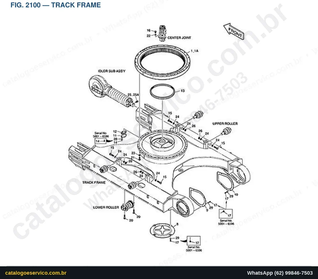 Vista explodida Track Frame - Catálogo de Peças Doosan DX350LC