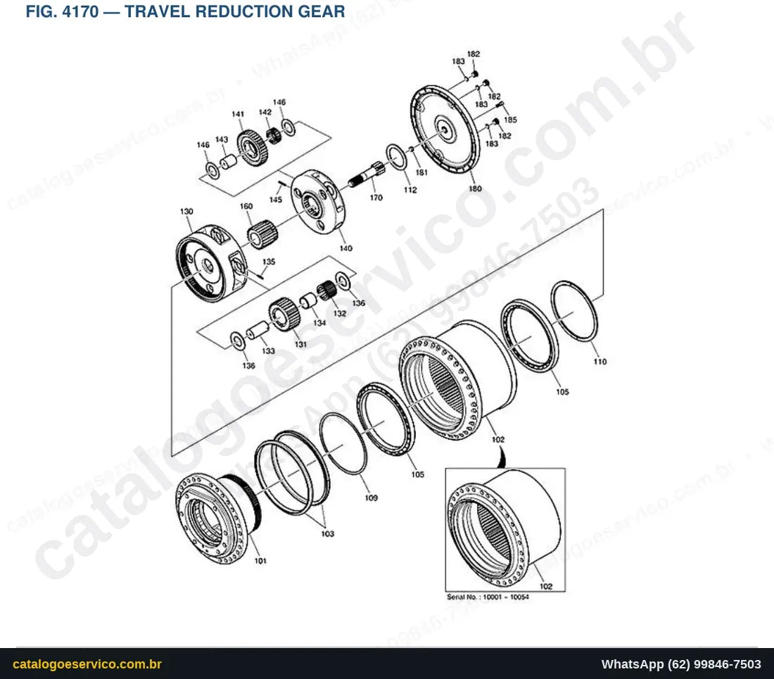 Vista explodida Travel Reduction Gear - Catálogo de Peças Doosan DX380LC-3