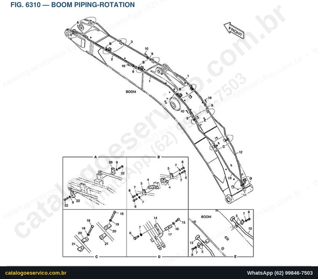 Vista explodida Boom Piping-Rotation - Catálogo de Peças Doosan DX380LC-3