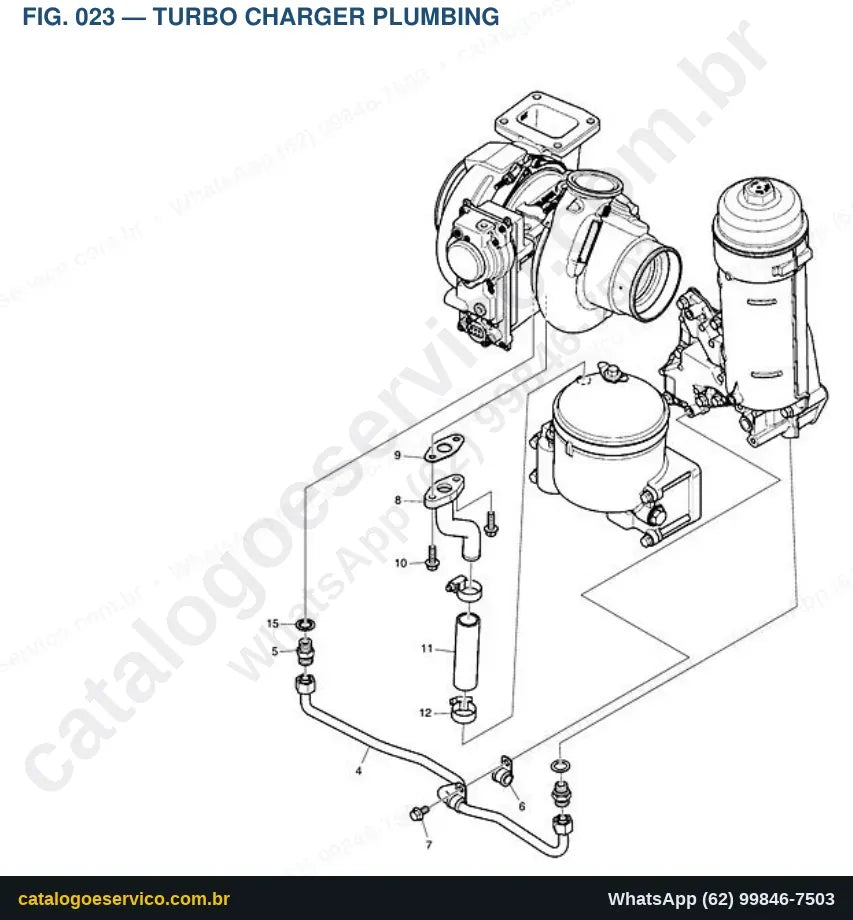 Vista explodida Turbo Charger Plumbing - Catálogo de Peças Doosan DX400LC-5