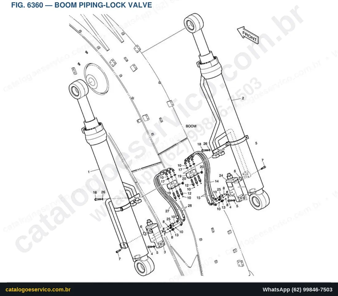 Vista explodida Boom Piping-Lock Valve - Catálogo de Peças Doosan DX400LC-5
