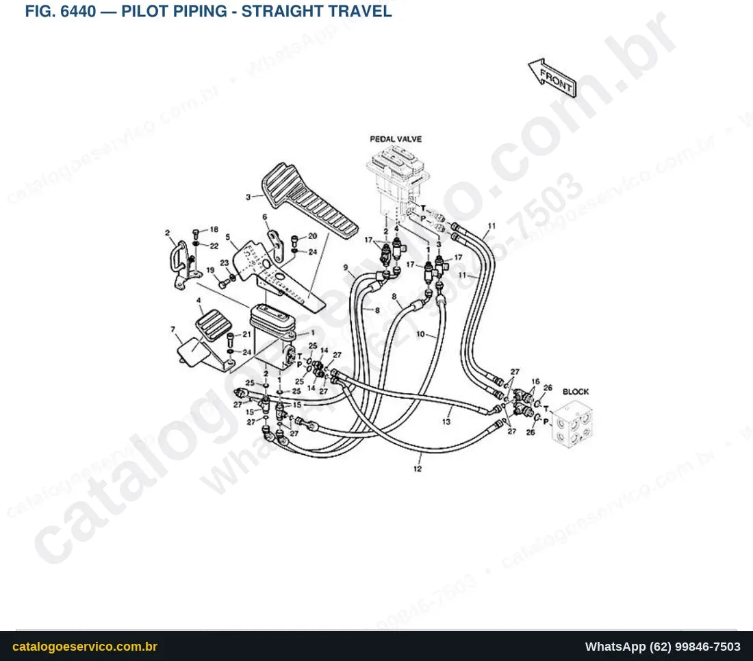 Vista explodida Pilot Piping - Straight Travel - Catálogo de Peças Doosan DX420LC-5