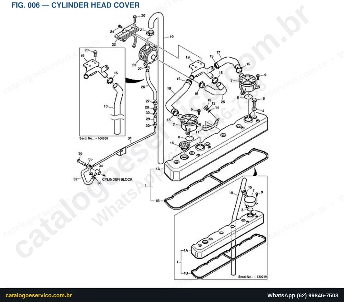 Vista explodida Cylinder Head Cover - Catálogo de Peças Doosan DX420LCA