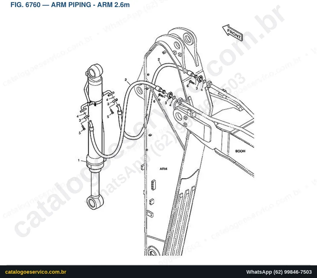 Vista explodida Arm Piping - Arm 2.6M - Catálogo de Peças Doosan DX420LCA