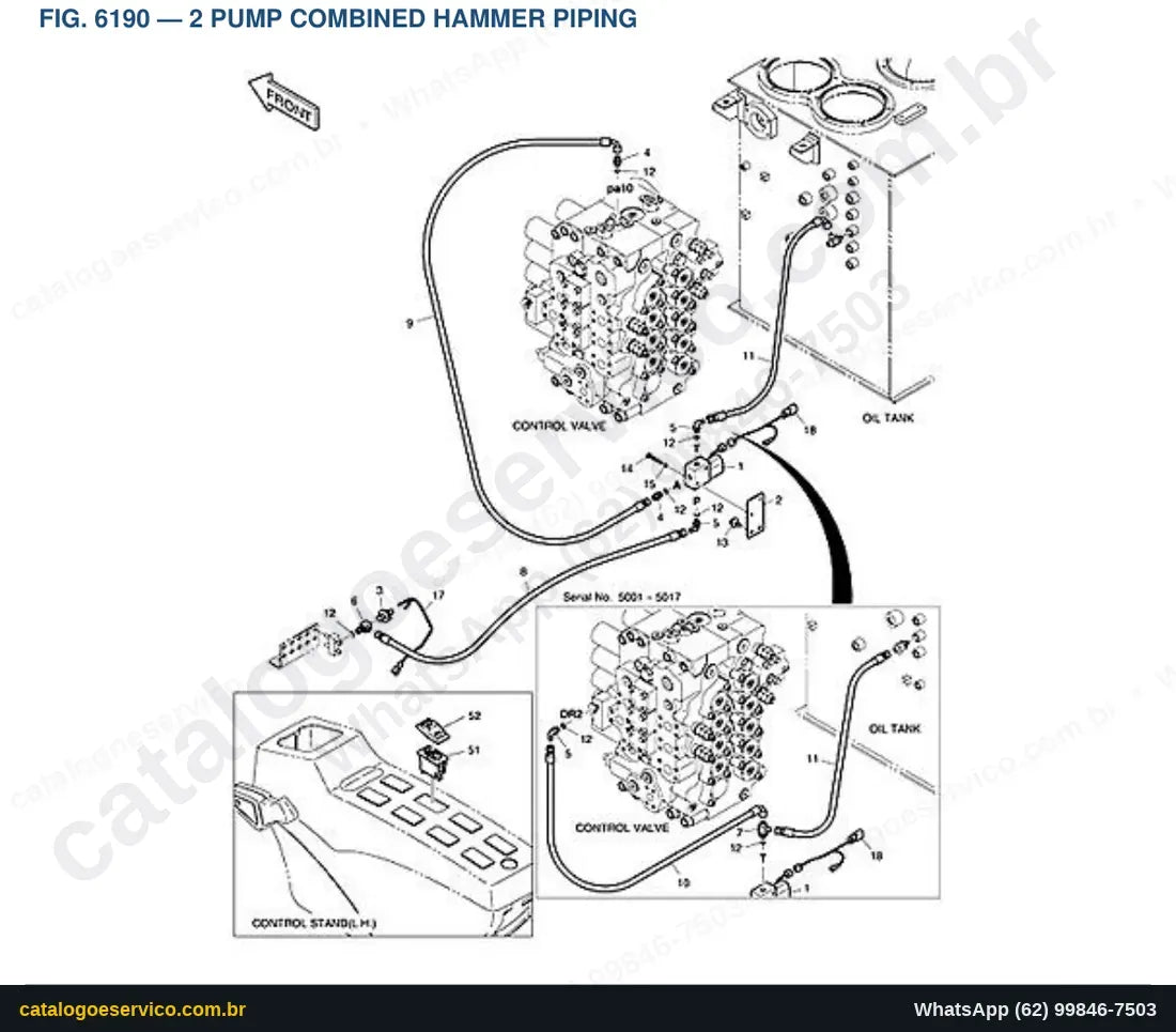Vista explodida 2 Pump Combined Hammer Piping - Catálogo de Peças Doosan DX480LC