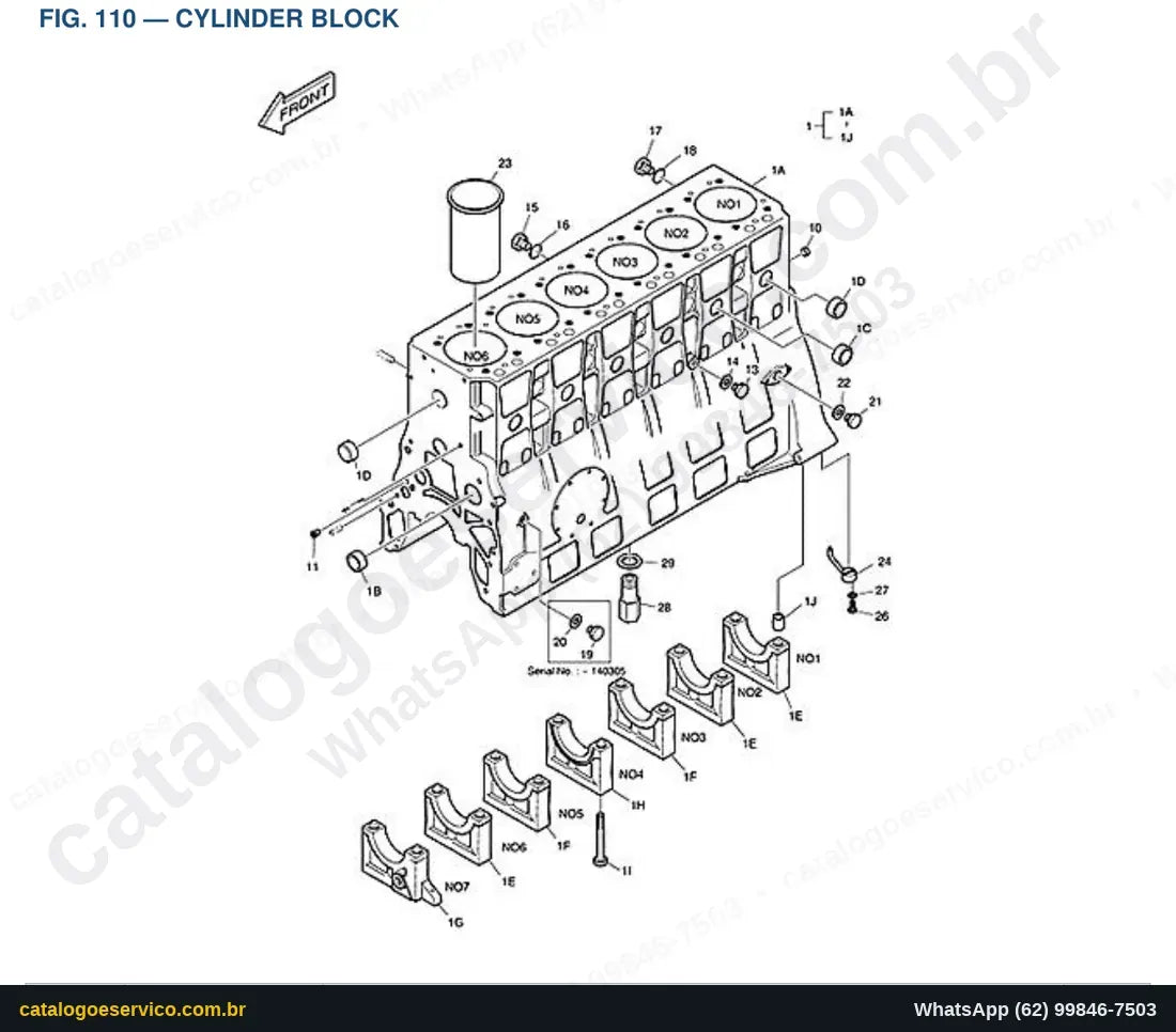Vista explodida Cylinder Block - Catálogo de Peças Doosan DX480LCA