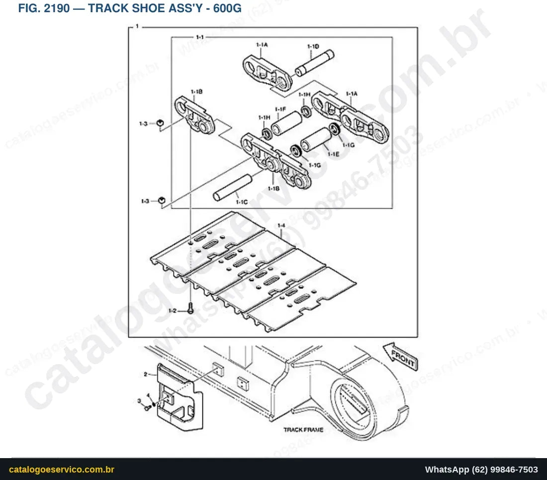 Vista explodida Track Shoe Ass'Y - 600G - Catálogo de Peças Doosan DX520LCA