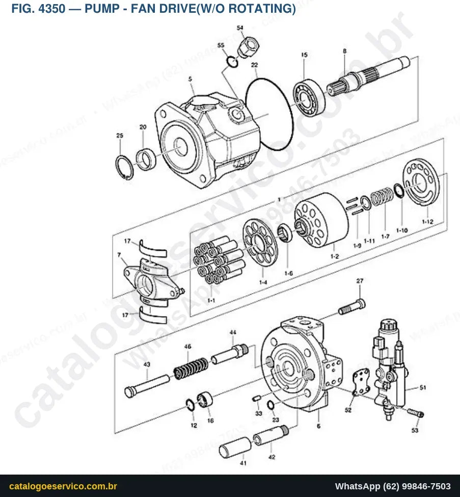 Vista explodida Pump - Fan Drive(W/O Rotating) - Catálogo de Peças Doosan DX530LC-3