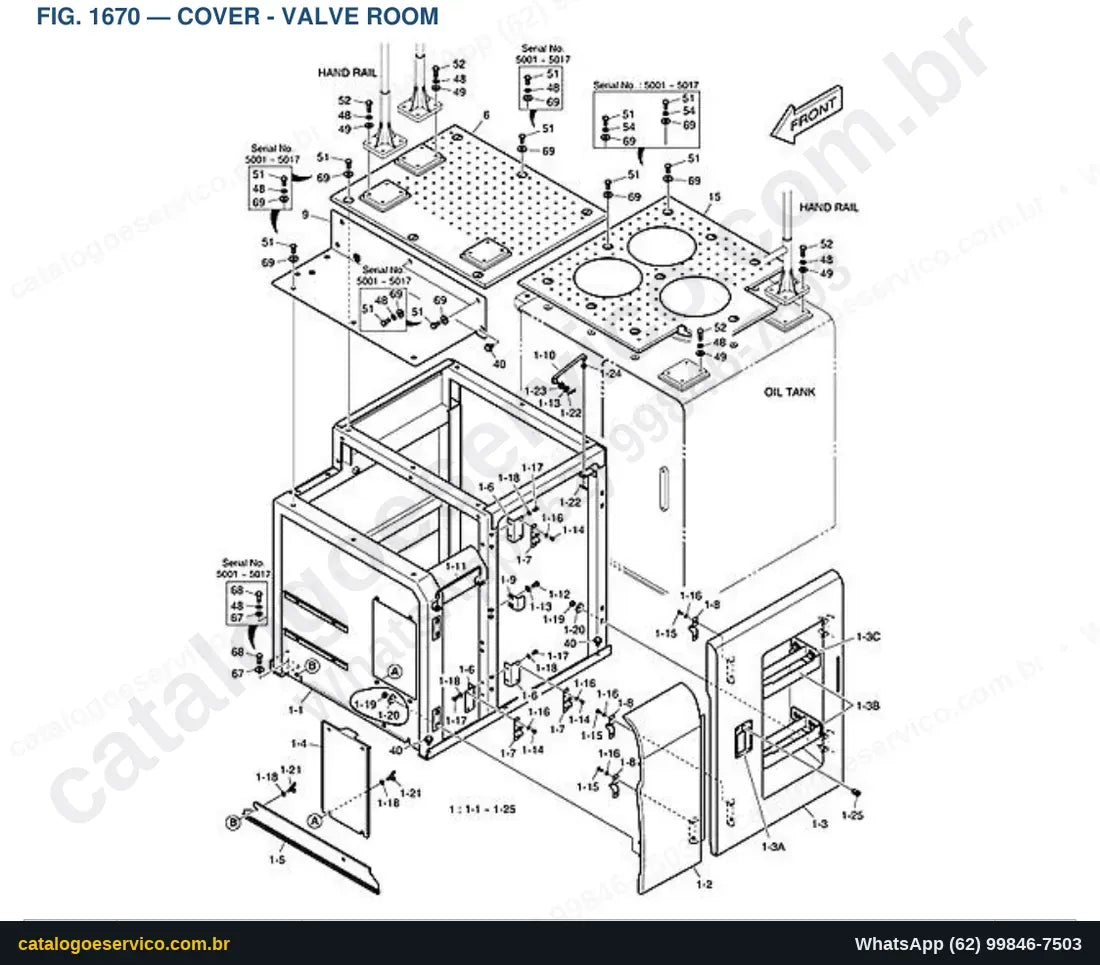 Vista explodida Cover - Valve Room - Catálogo de Peças Doosan DX700LC