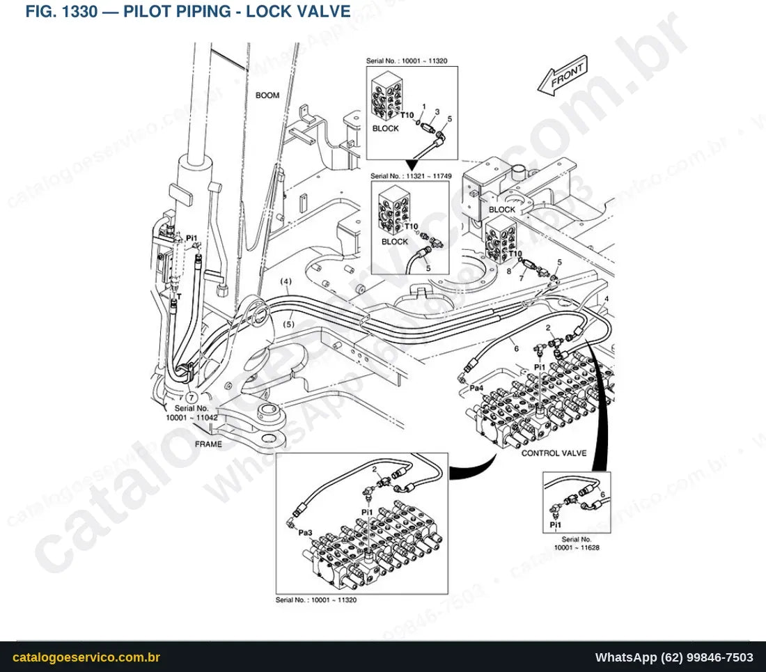 Vista explodida Pilot Piping - Lock Valve - Catálogo de Peças Doosan E60