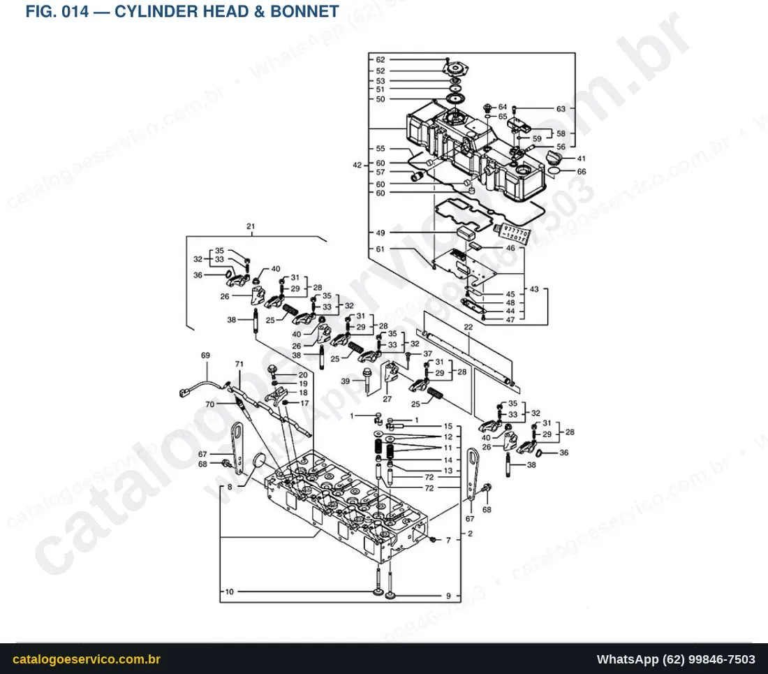 Vista explodida Cylinder Head & Bonnet - Catálogo de Peças Doosan E85