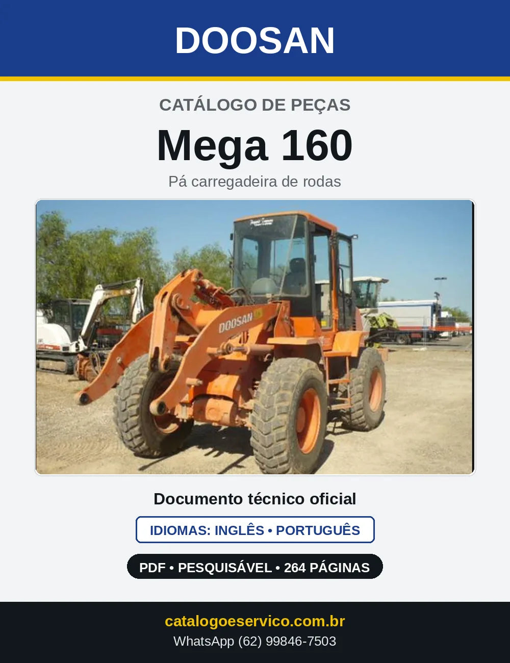 Capa do Catálogo de Peças Doosan Mega 160 em PDF, inglês e português