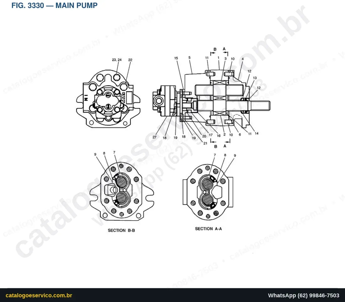 Vista explodida Main Pump - Catálogo de Peças Doosan Mega 160