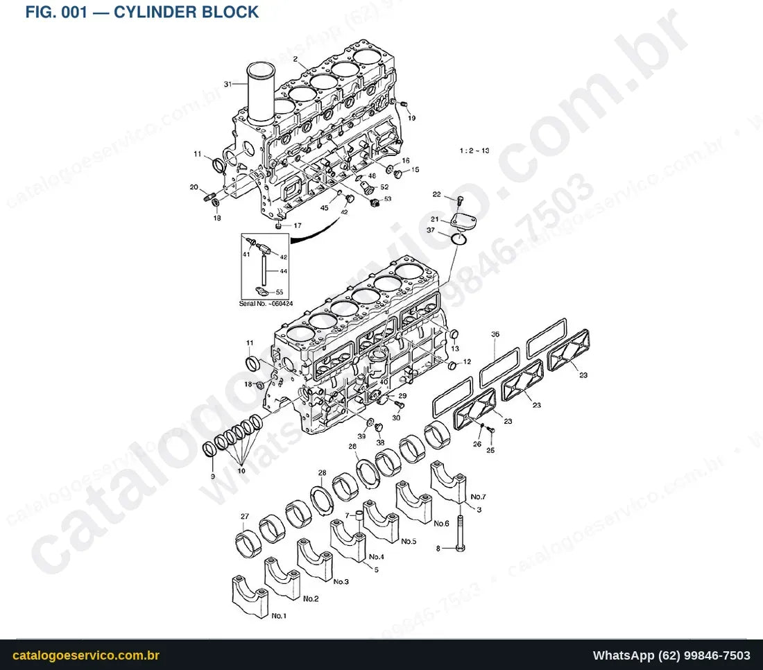 Vista explodida Cylinder Block - Catálogo de Peças Doosan Mega 160 Tier II