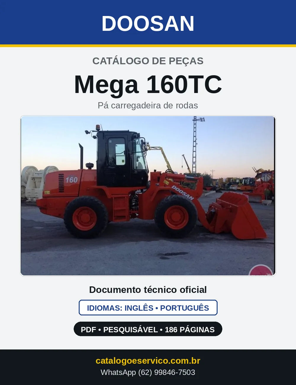 Capa do Catálogo de Peças Doosan Mega 160TC em PDF, inglês e português