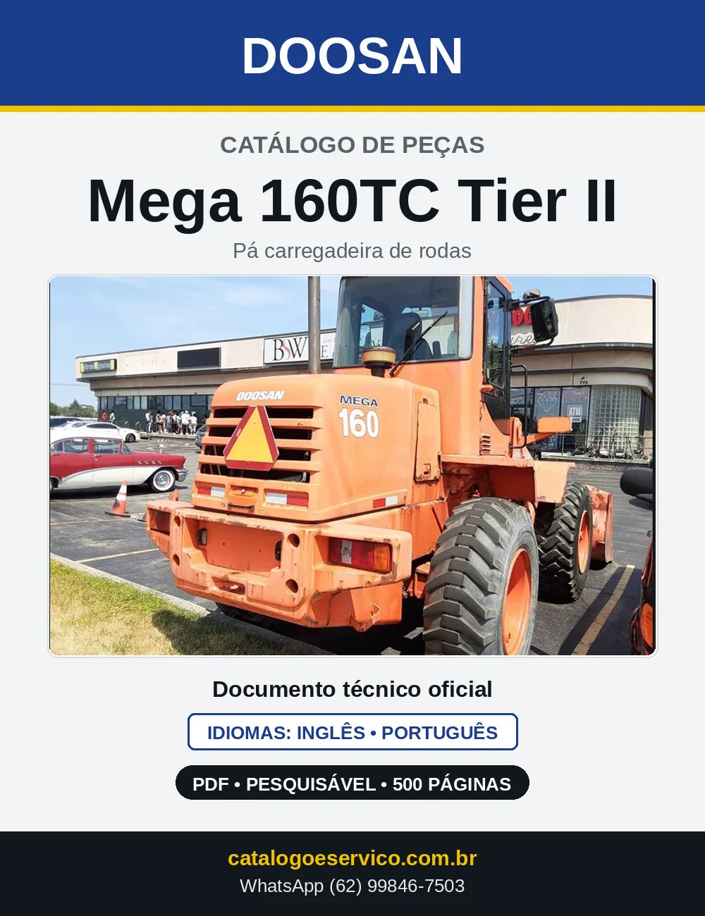 Capa do Catálogo de Peças Doosan Mega 160TC Tier II em PDF, inglês e português