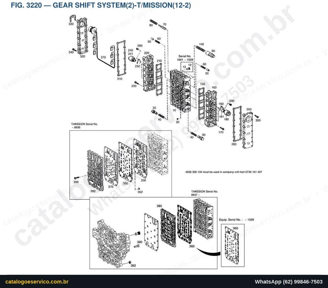 Vista explodida Gear Shift System(2)-T/Mission(12-2) - Catálogo de Peças Doosan Mega 200-V
