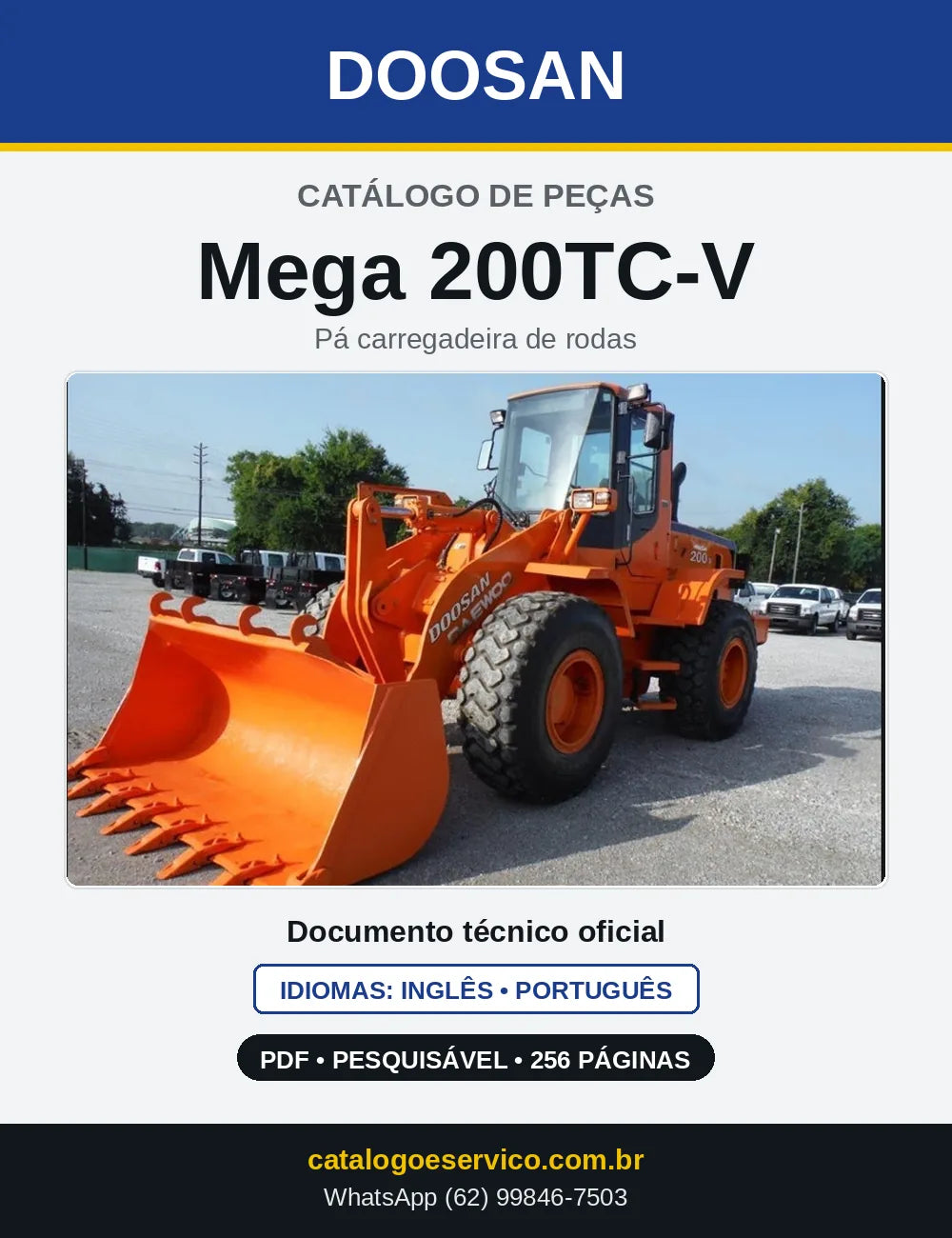 Capa do Catálogo de Peças Doosan Mega 200TC-V em PDF, inglês e português