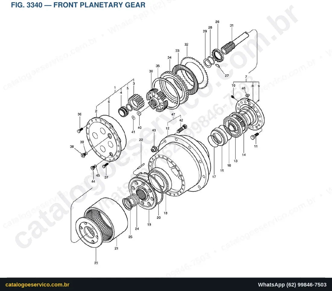 Vista explodida Front Planetary Gear - Catálogo de Peças Doosan Mega 250-V Tier II