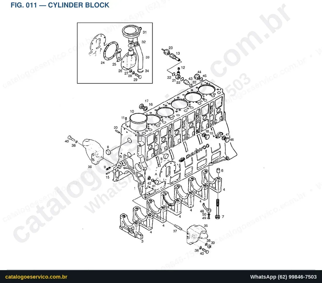 Vista explodida Cylinder Block - Catálogo de Peças Doosan Mega 300