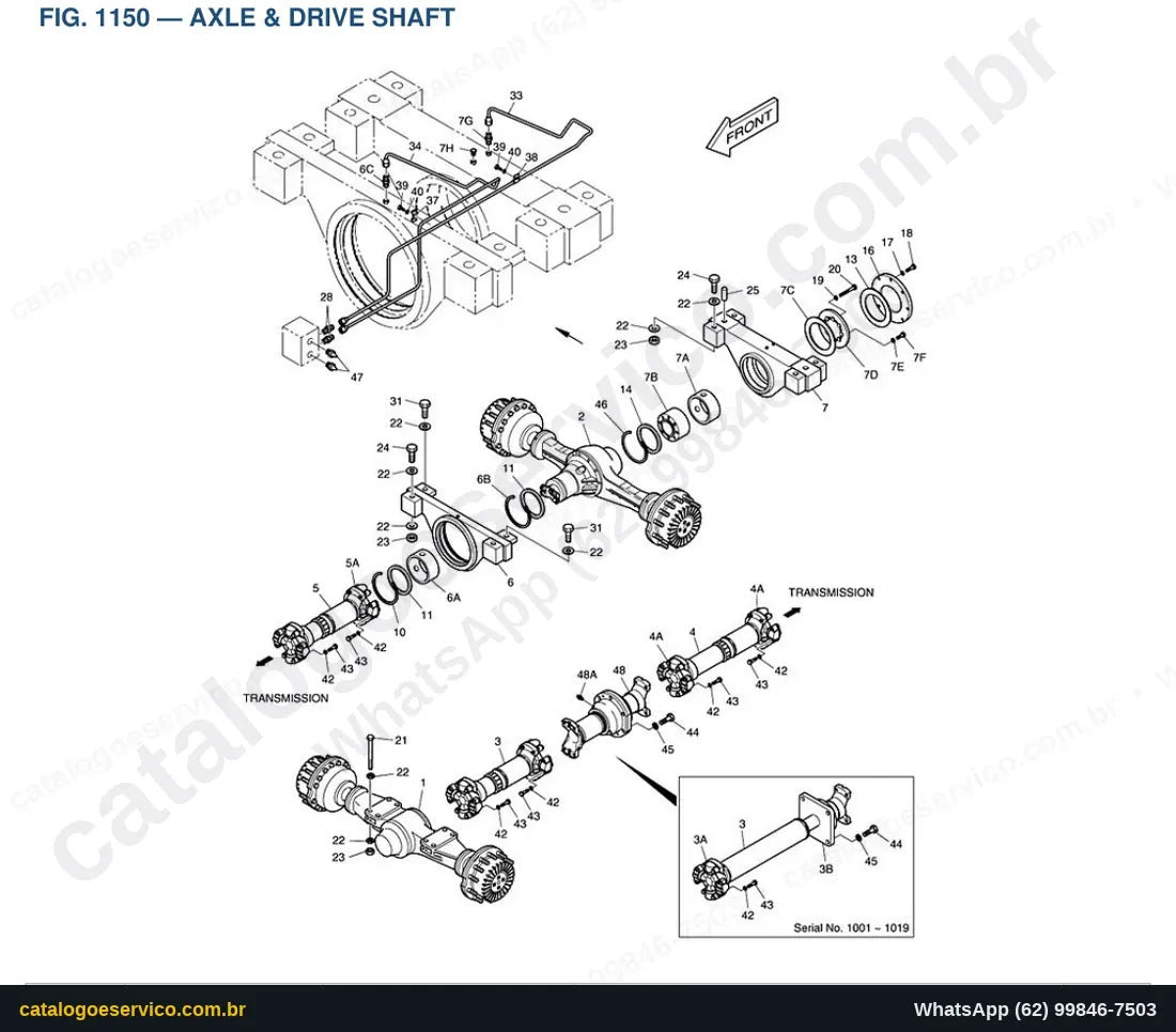Vista explodida Axle & Drive Shaft - Catálogo de Peças Doosan Mega 500-V