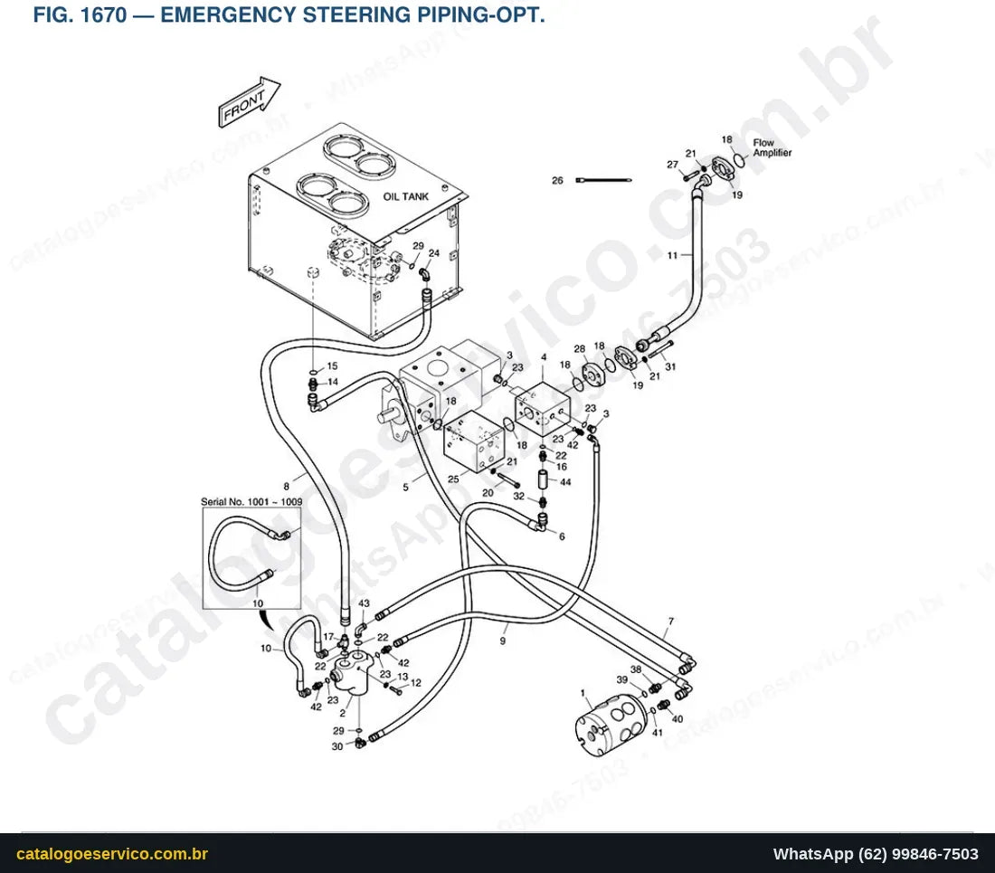 Vista explodida Emergency Steering Piping-Opt. - Catálogo de Peças Doosan Mega 500-V