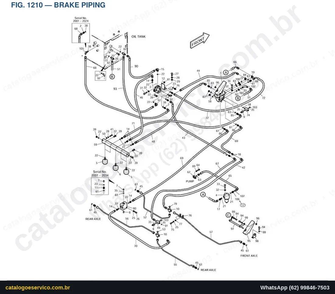 Vista explodida Brake Piping - Catálogo de Peças Doosan Mega 500-V Tier II