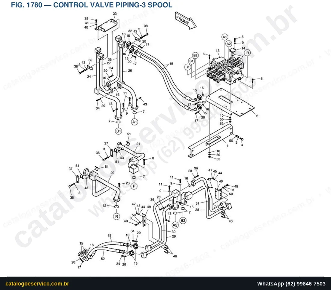 Vista explodida Control Valve Piping-3 Spool - Catálogo de Peças Doosan Mega 500-V Tier II