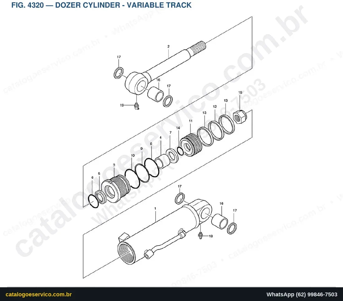 Vista explodida Dozer Cylinder - Variable Track - Catálogo de Peças Doosan S018-VT