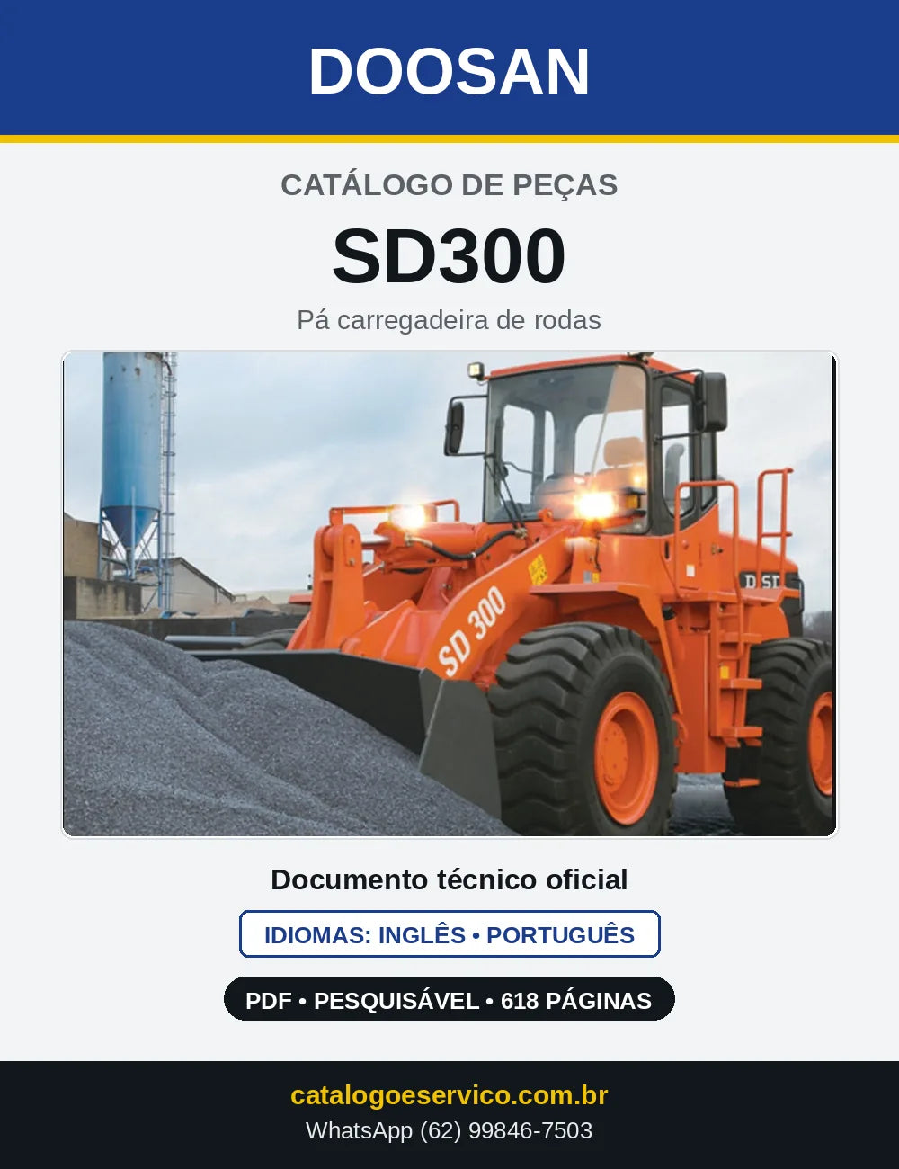 Capa do Catálogo de Peças Doosan SD300 em PDF, inglês e português