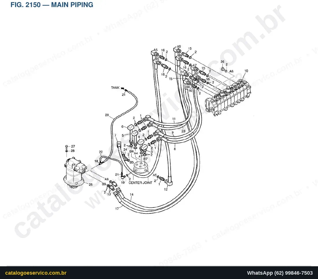 Vista explodida Main Piping - Catálogo de Peças Doosan Solar 010