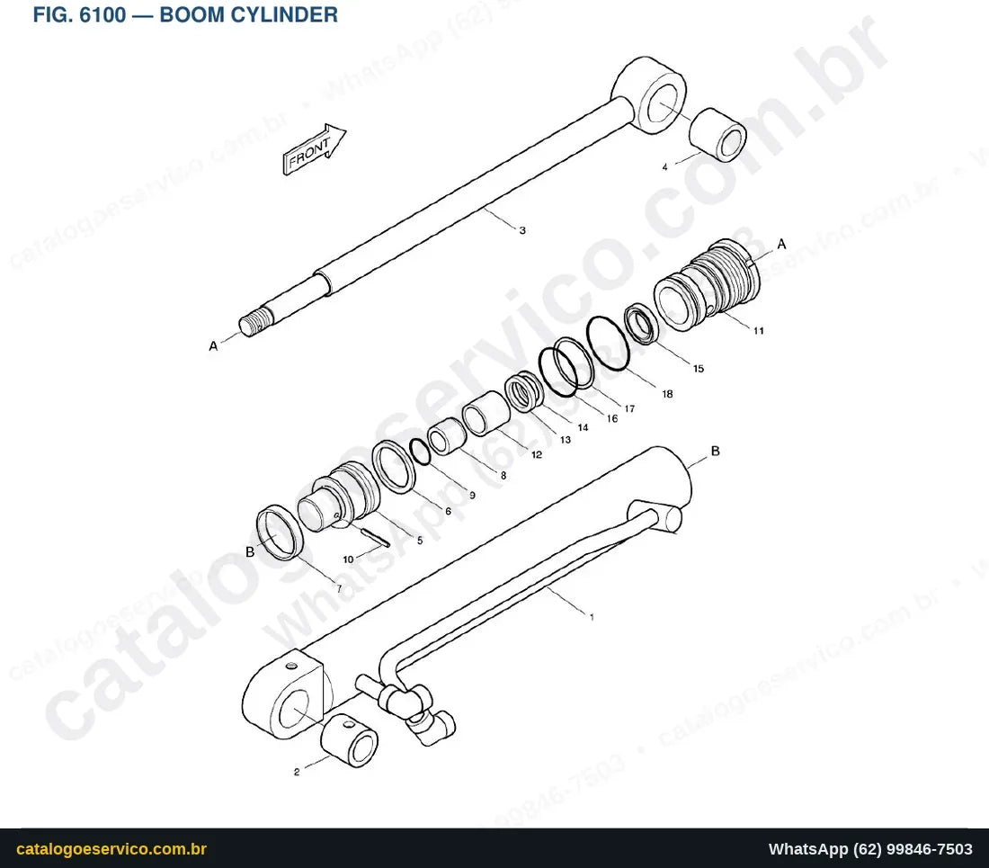 Vista explodida Boom Cylinder - Catálogo de Peças Doosan Solar 010