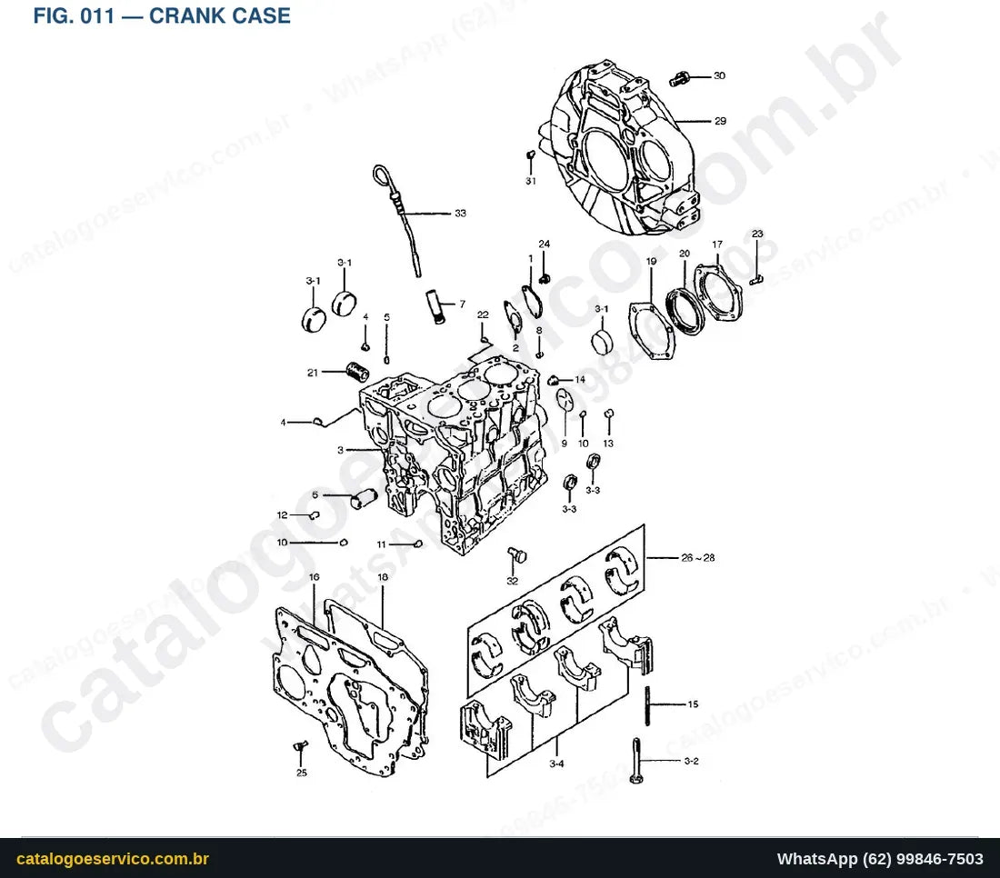 Vista explodida Crank Case - Catálogo de Peças Doosan Solar 015 Plus