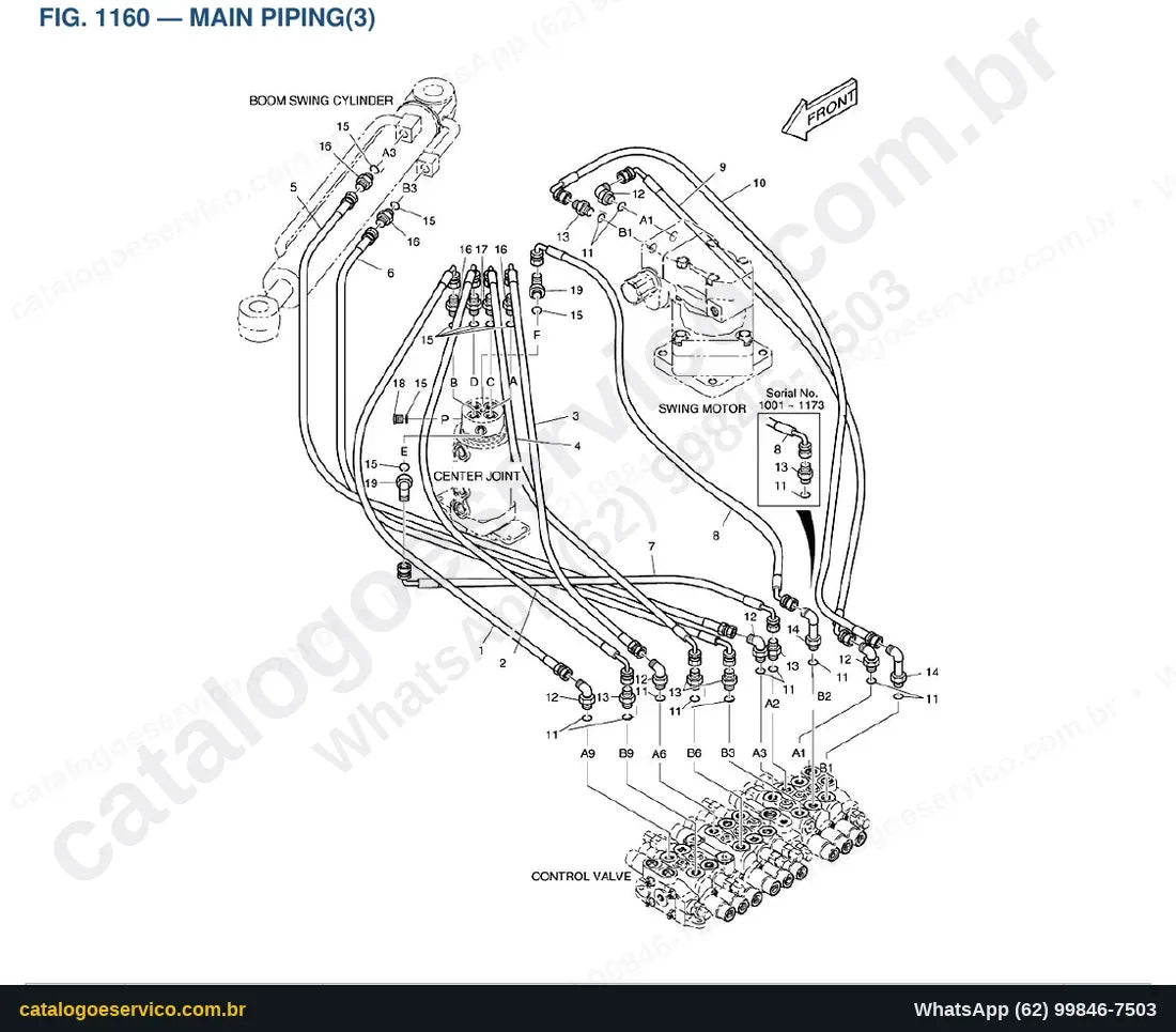 Vista explodida Main Piping(3) - Catálogo de Peças Doosan Solar 015 Plus