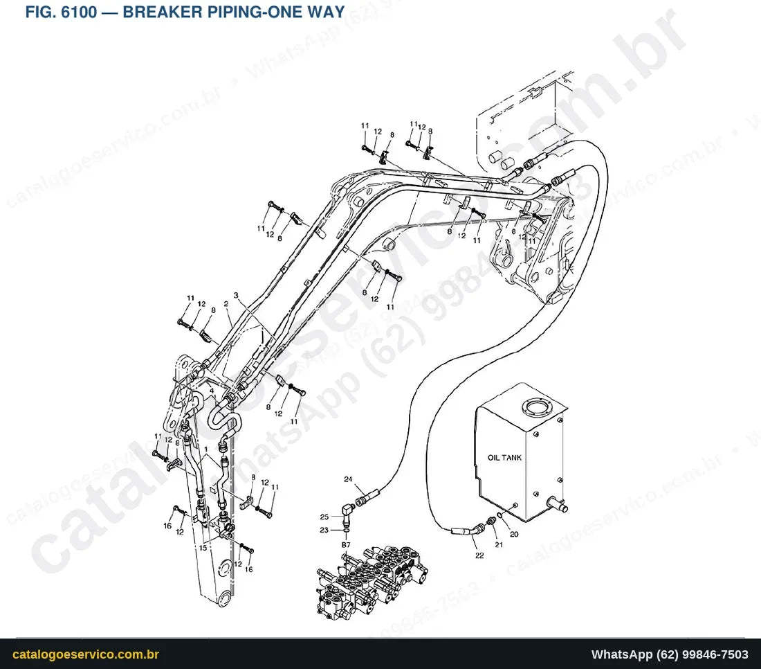 Vista explodida Breaker Piping-One Way - Catálogo de Peças Doosan Solar 030 Plus