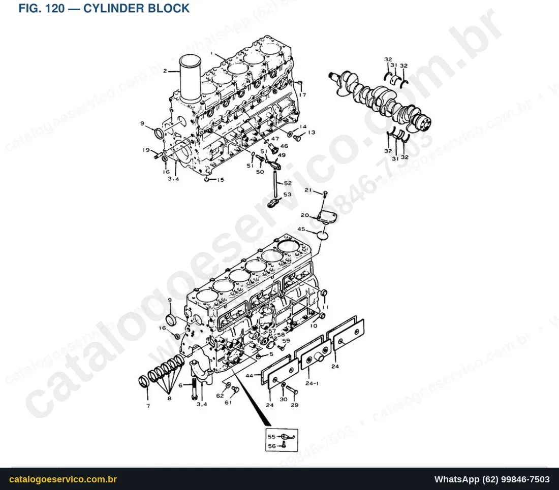Vista explodida Cylinder Block - Catálogo de Peças Doosan Solar 130-III