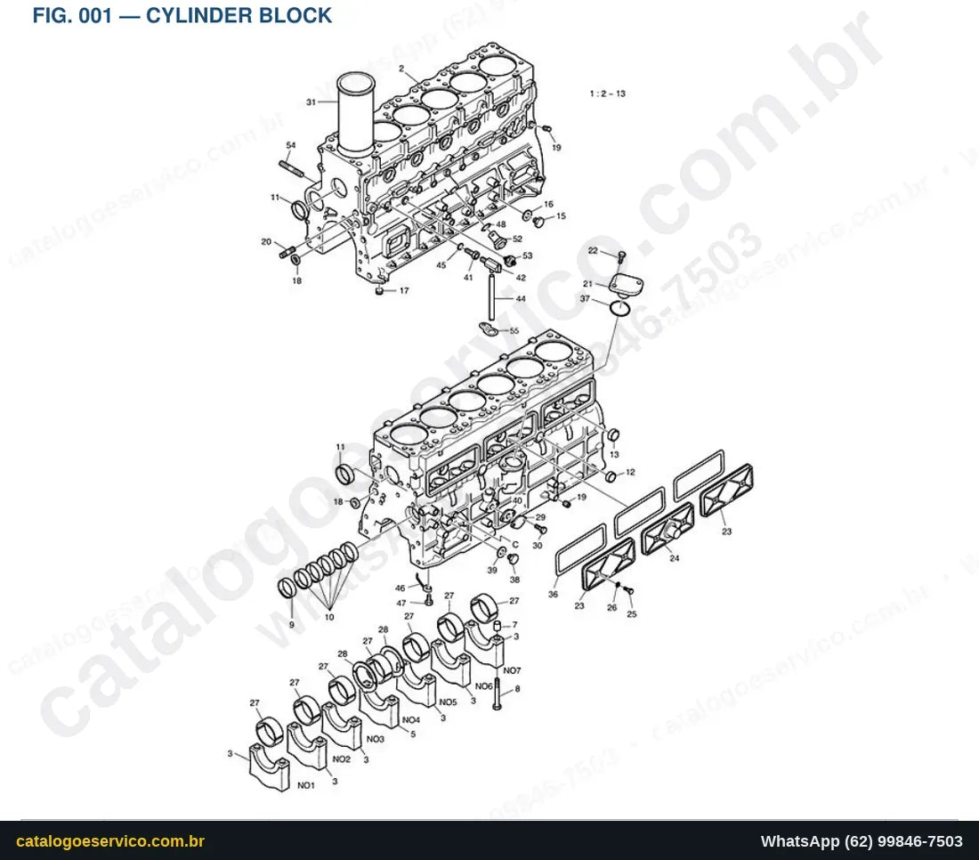 Vista explodida Cylinder Block - Catálogo de Peças Doosan Solar 130LC-V (DIEU EXP)