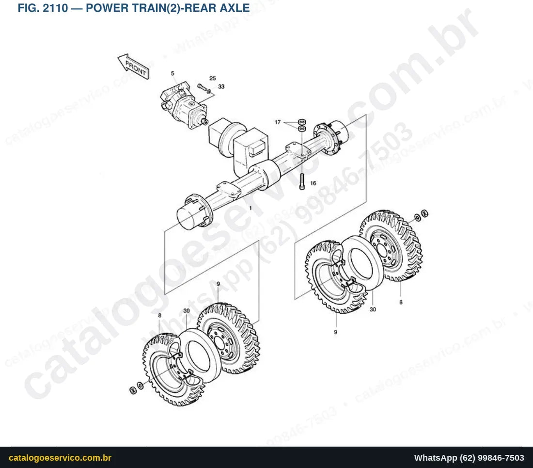 Vista explodida Power Train(2)-Rear Axle - Catálogo de Peças Doosan Solar 130W-III