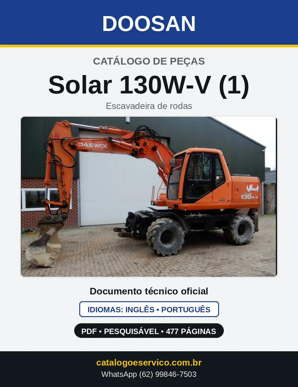 Capa do Catálogo de Peças Doosan Solar 130W-V (1) em PDF, inglês e português