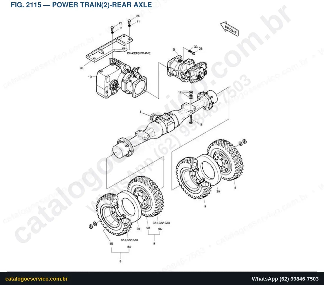 Vista explodida Power Train(2)-Rear Axle - Catálogo de Peças Doosan Solar 130W-V (1)