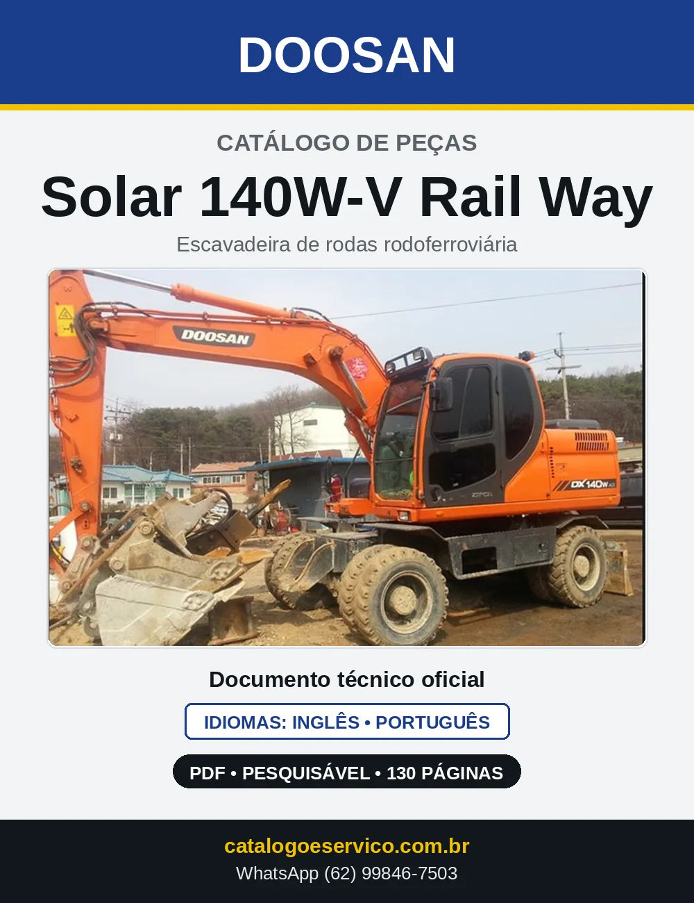 Capa do Catálogo de Peças Doosan Solar 140W-V Rail Way em PDF, inglês e português