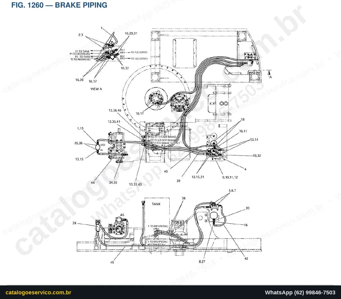 Vista explodida Brake Piping - Catálogo de Peças Doosan Solar 140W-V Rail Way