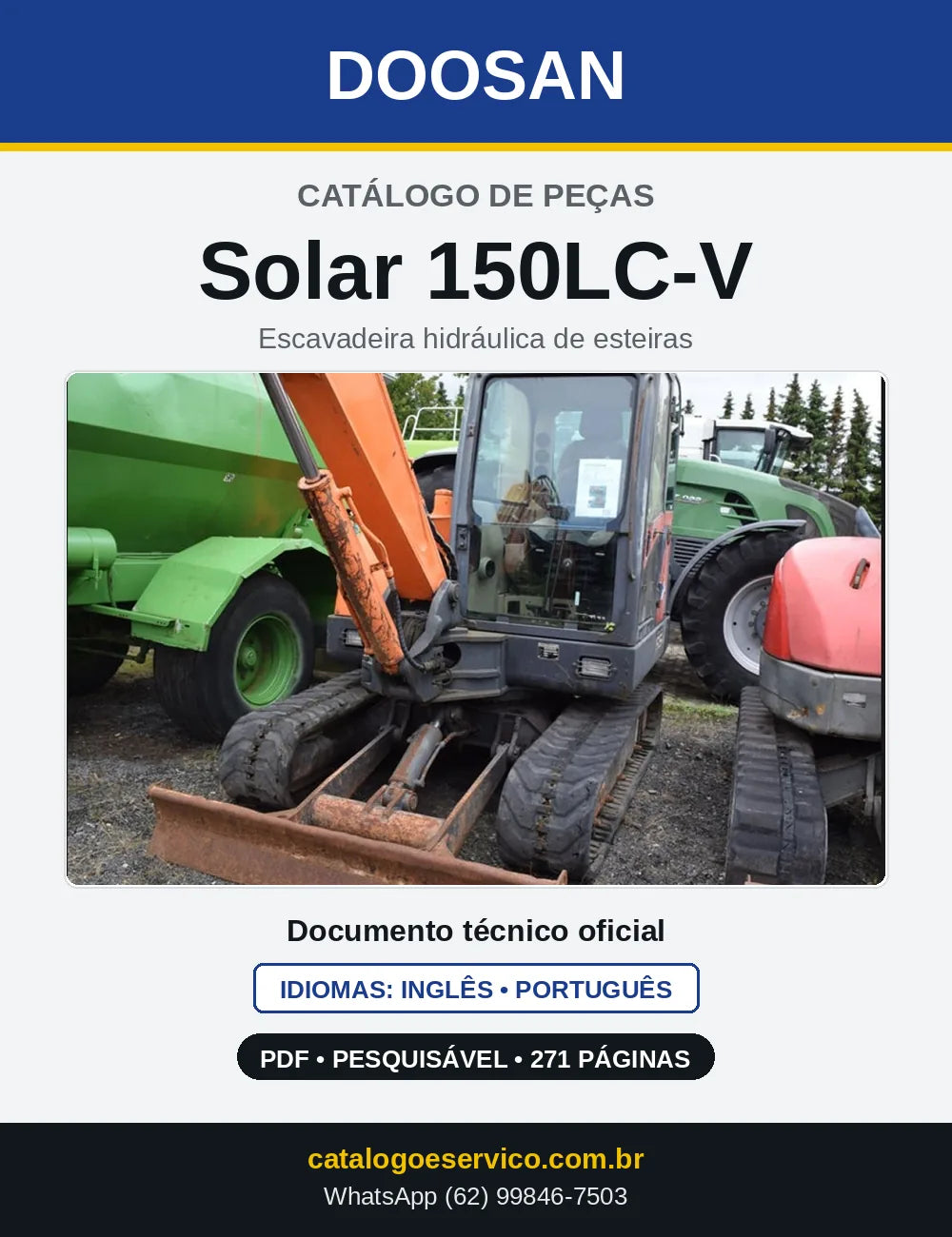 Capa do Catálogo de Peças Doosan Solar 150LC-V em PDF, inglês e português