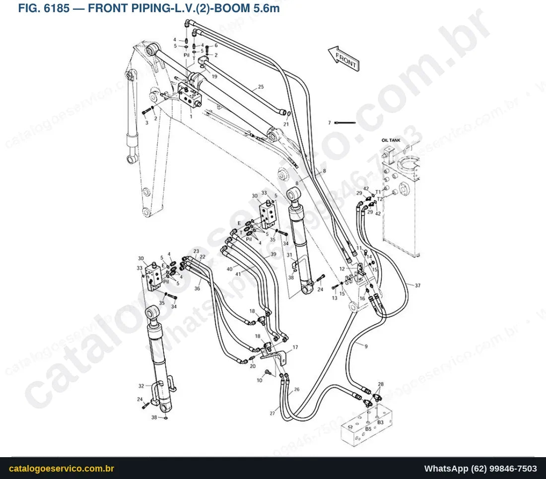 Vista explodida Front Piping-L.V.(2)-Boom 5.6M - Catálogo de Peças Doosan Solar 150LC-V