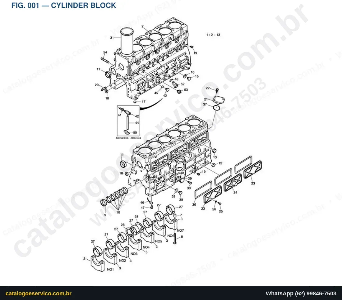 Vista explodida Cylinder Block - Catálogo de Peças Doosan Solar 160W-V