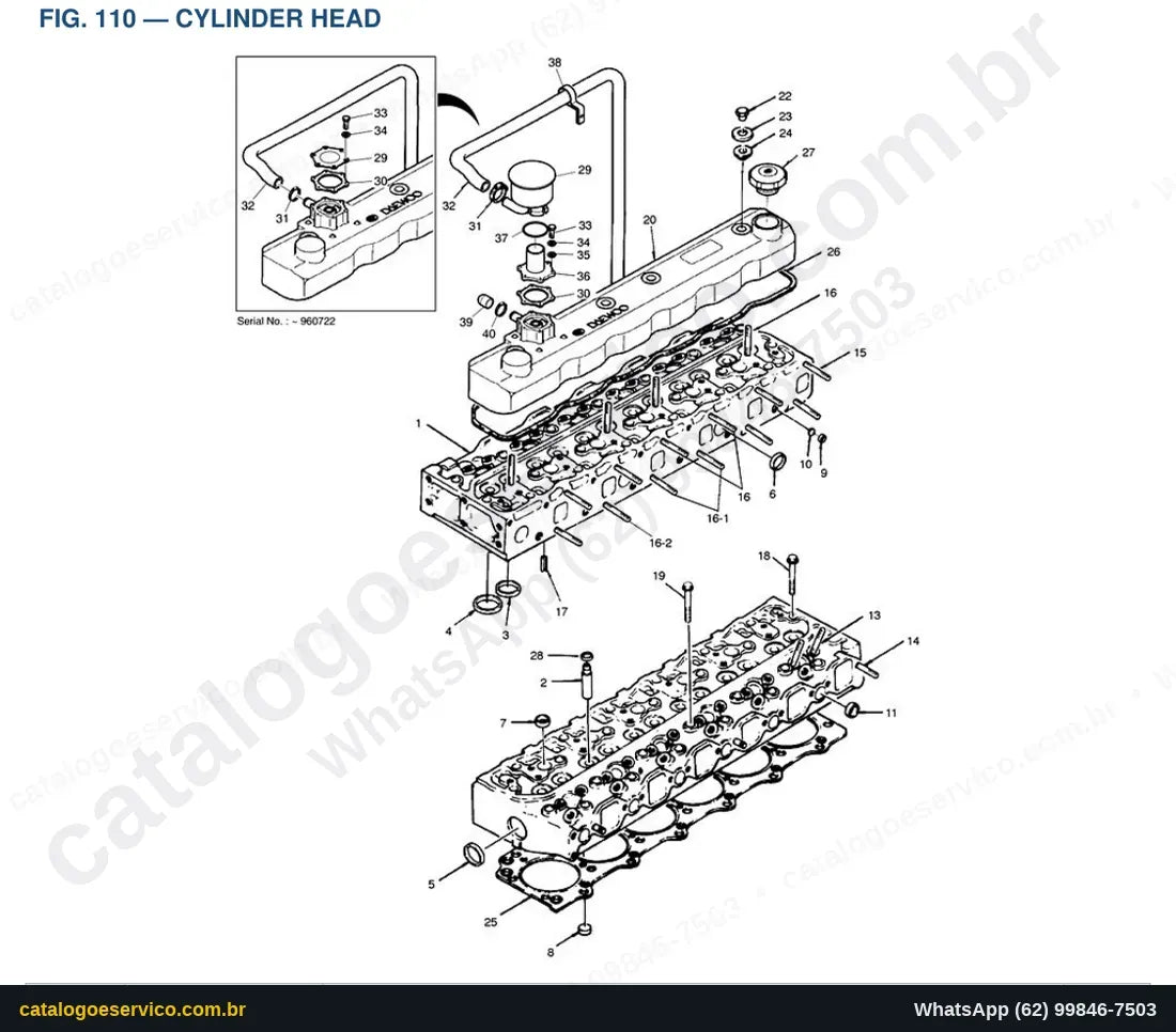 Vista explodida Cylinder Head - Catálogo de Peças Doosan Solar 170-III