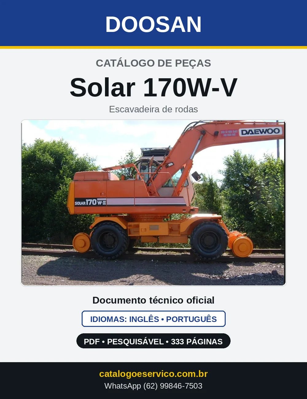 Capa do Catálogo de Peças Doosan Solar 170W-V em PDF, inglês e português