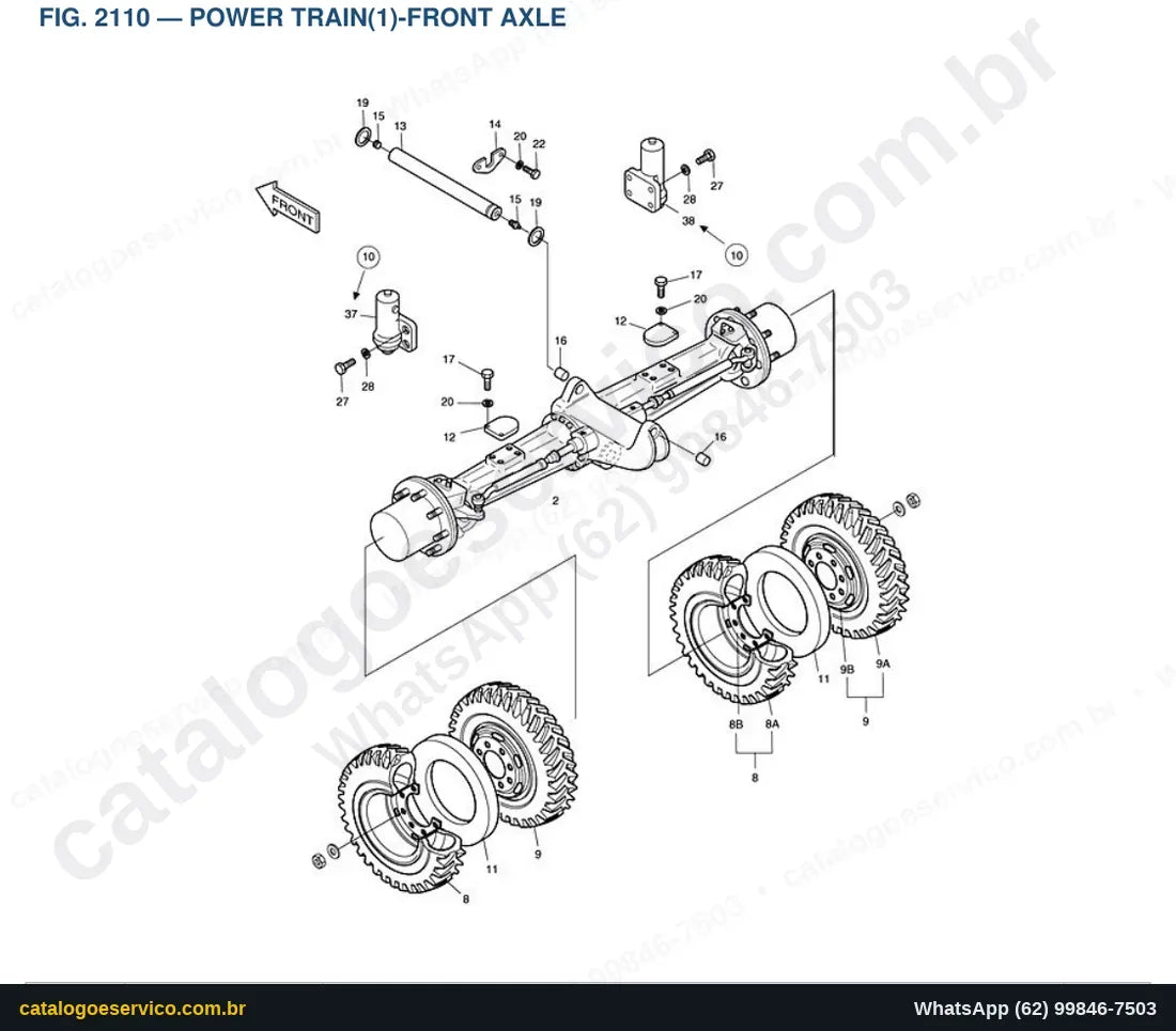 Vista explodida Power Train(1)-Front Axle - Catálogo de Peças Doosan Solar 170W-V
