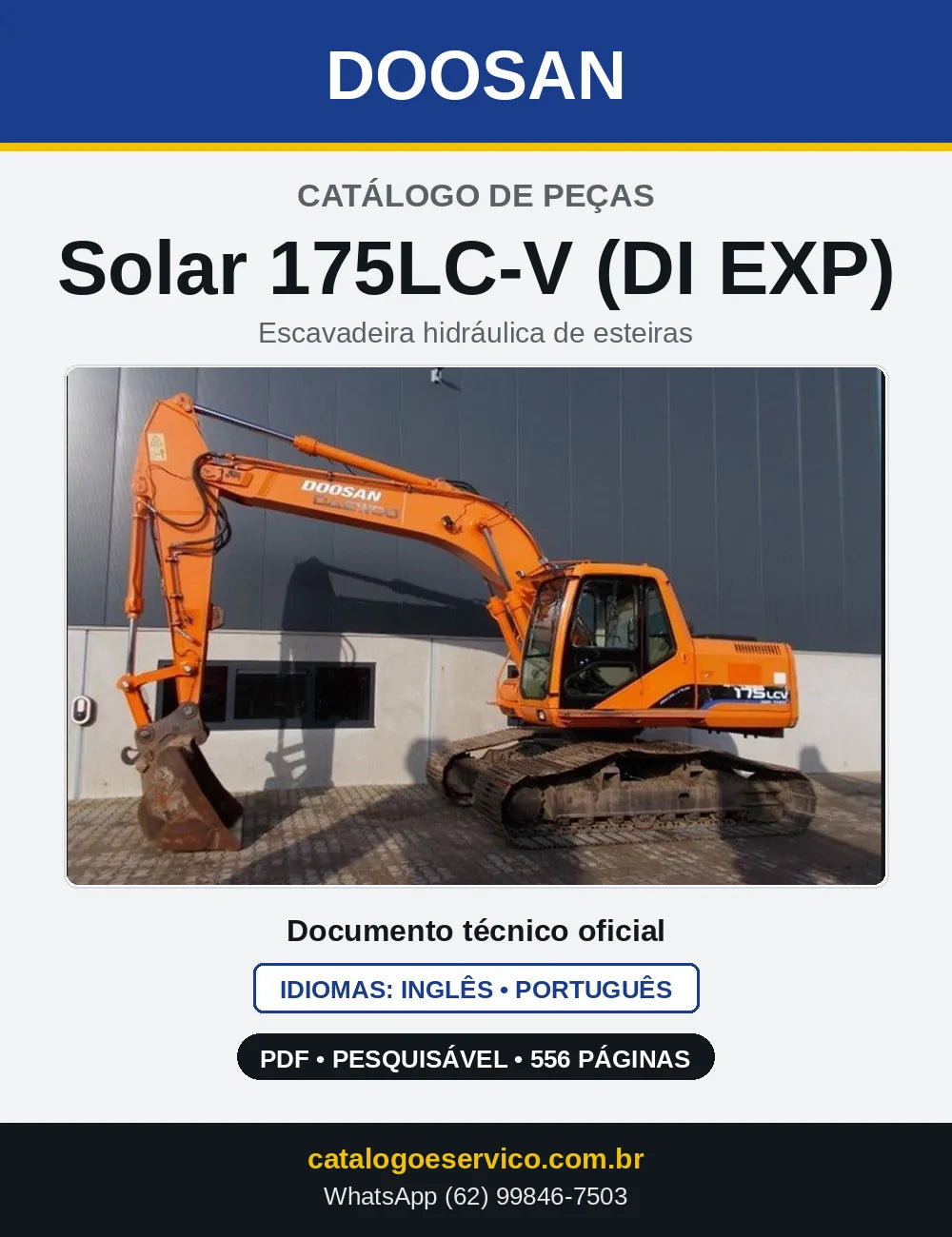 Capa do Catálogo de Peças Doosan Solar 175LC-V (DI EXP) em PDF, inglês e português